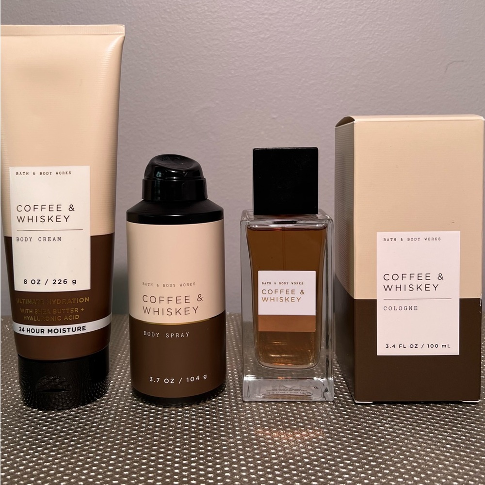Bath & Body Works Coffee & Whiskey Eau de Cologne, Body Spray and Body Cream set